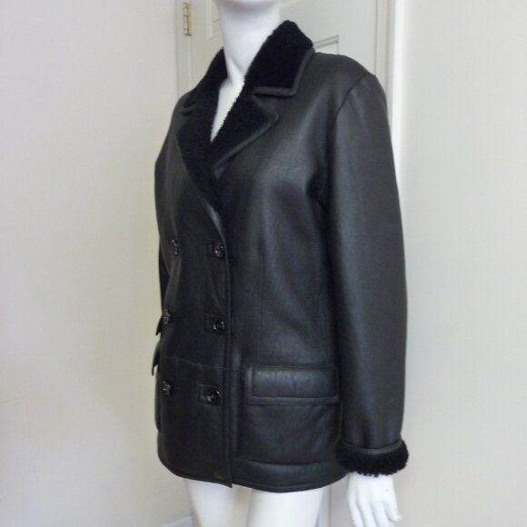 THEORY Reversible Double-Breasted Shearling Lambskin Jacket - Picture 8 of 14